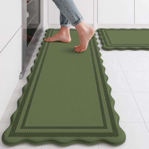 KIMODE Kitchen Mats for Floor Cushioned Anti Fatigue,Green Boho Home Decor