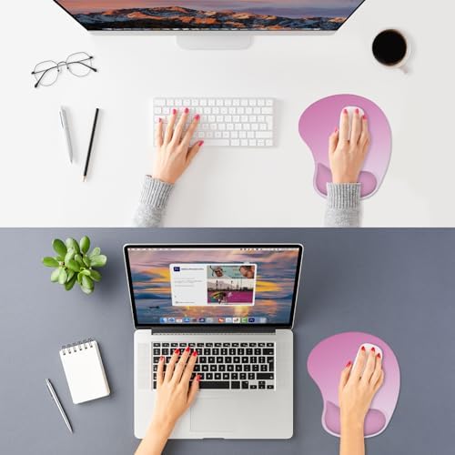 ITNRSIIET Ergonomic Mouse Pad, Cushioned Gel Wrist Rest, Non-Slip Base, Smooth Surface, Compatible with All Mice for Office & Gaming, Desk Accessory, 9.5 x 8.2 inch, Soft Pink