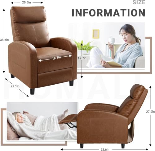 Homall Recliner Chair, Recliner Sofa PU Leather for Adults, Khaki Recliners