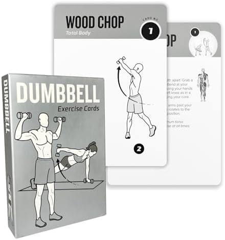 Dumbbell Workout Cards, 62 Large 5"x3.5" Exercise Cards for Home & Gym, Strength Training, Muscle Building, Beginner Fitness Guide, Fitness Cards for Men & Women