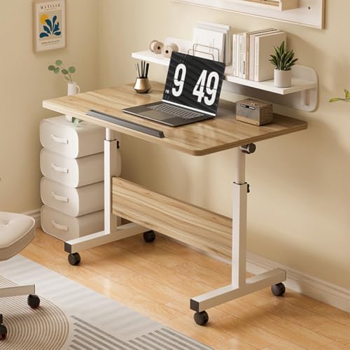 Small Standing Desk, Foldable Stand Up Desk with Wheels Mobile Computer Table Adjustable Height Desktop Sit Stand Table Workstations for Small Spaces and Home Offices(Vintage Oak)