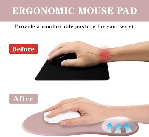 Mouse Pad with Wrist Rest,Ergonomic Mouse Pad with Comfortable Gel Wrist Rest Support and Non-Slip PU Base for Easy Typing Pain Relief, Durable and Washable (Gradient Pink White)