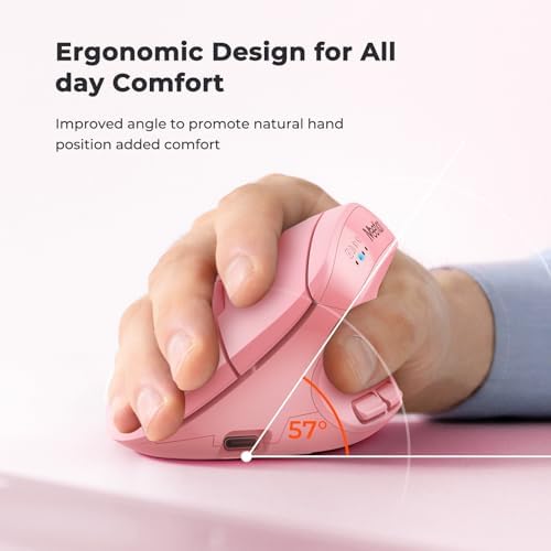 MEETION Ergonomic Vertical Mouse, Wireless Bluetooth Mouse - Pink
