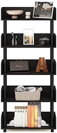 Furinno TURN-N-TUBE 5-Tier Display Shelf, Storage Shelves, Book Shelf, Open Shelves with Rounded Corner Top Edges, for Organization and Storage, Living Room, Home Office, Espresso