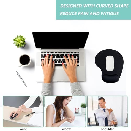 Mouse Pad with Wrist Support, Ergonomic Mouse Pads with Memory Foam Wrist Rest, Easy Typing Pain Relief, Comfortable Home Office Computer Wrist Support Pads for Working Studying Gaming, Black