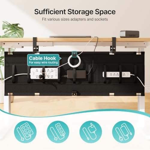 PEGZONE No Drill Under Desk Cable Management Tray, 47.2" Fabric Organizer