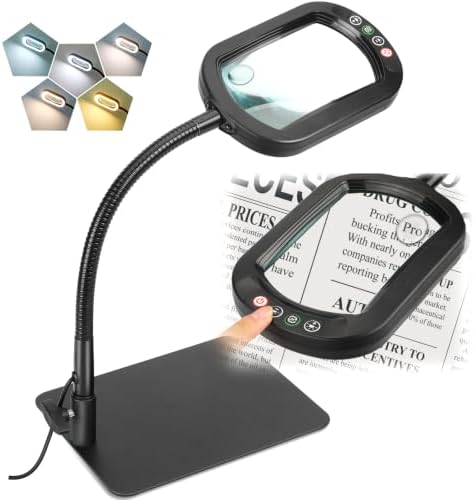 Veemagni 30X 12X Magnifying Glass with Light and Stand, Real Glass Lens