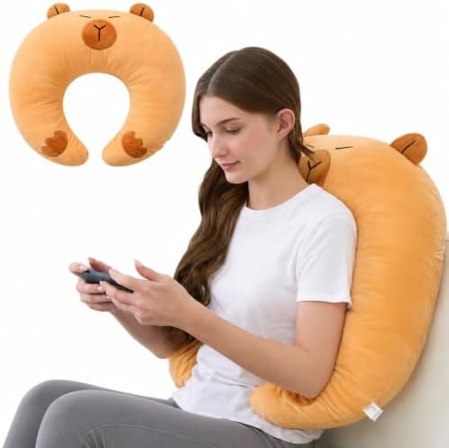 Cute Brown Gaming Pillow for Lap - Plush Reading & Crocheting Pillow for Sitting in Bed, Soft Arm Support Cushion for Tablet/iPad Accessories, Kawaii Room Decor Gift Gamers & Capybara Lovers