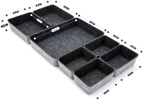 Welaxy 7pc Shallow Felt Desk Drawer Organizers Trays Charcoal Storage Bins