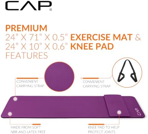 CAP Barbell 1/2-Inch High Density Exercise Yoga Mat with Strap | Multiple Options