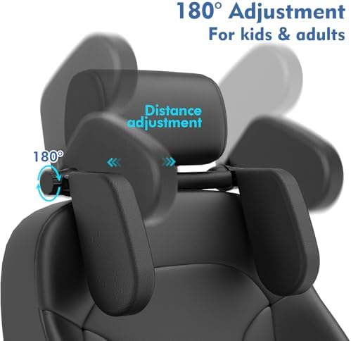 JZCreater Car Headrest Pillow, 180°Adjustable Head Neck Support Pillow, U- Shaped, Travel Sleeping Car Headrests, Only for Car Seat Headrest with 2 Metal Poles， Not for Fixed or Integrated headrests