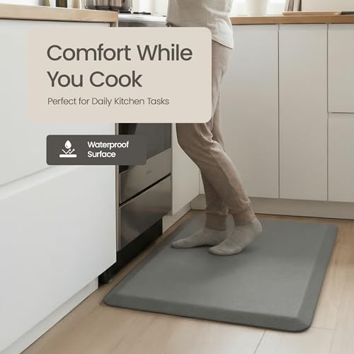 Anti Fatigue Kitchen Mats for Floor | Padded Kitchen Rugs | Non Slip, Cushioned Standing Desk Mat | Waterproof Floor Mat for Home and Office | 17.3" x 28" X 0.47", Grey, 1-Pack | More Décor