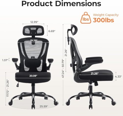 Ergonomic Office Chair, Mesh Office Desk Chair, Black, 10 Pack