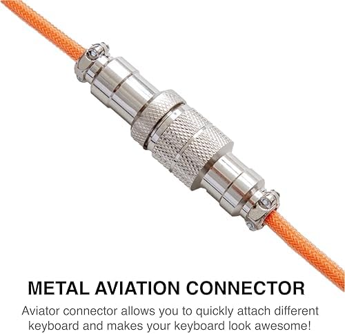 GUNMJO Pro Custom Premium Coiled USB C Cable for Gaming Keyboard, Double-Sleeved Mechanical Keyboard Cable with Detachable Metal Aviator, 1.5M USB-C to USB-A, Brilliant Orange Color