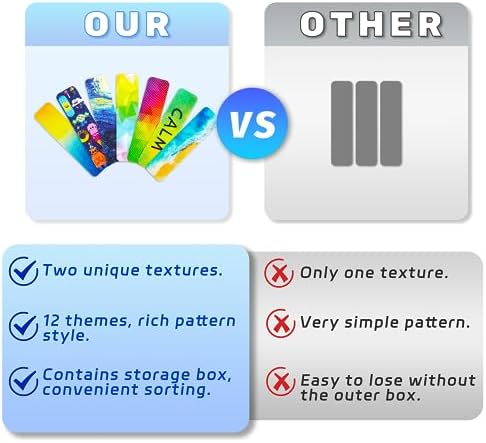 72 Pieces Anxiety Sensory Stickers with Storage Box - Sensory Stickers 2 Textured Surface - Fidget Strips for Office & Classroom Desk Adult & Teen Stress (Personality)