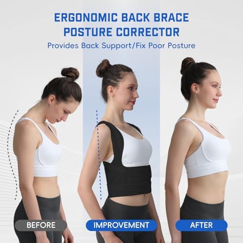 Posture Corrector for Women & Men, Adjustable Back Brace Shoulder Straightener, Full Back Support for Upper & Lower Back Pain, Hunchback, Scoliosis Relief (Black, Small)
