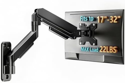 Single Monitor Wall Mount for 17 to 32 inch Flat/Curved Computer Screens,Full Motion Adjustable Monitor Wall Arm Holds Up to 22lbs,VESA Wall Mount 75x75/100x100, Black