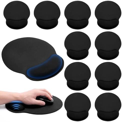 Sabary 12 Pack Ergonomic Mouse Pad with Wrist Rest Gel Memory Foam Nonslip Base Comfortable Computer Mouse Pad for Computer Office Gaming Pain Relief Wrist Support (9.8 x 9 Inches Black)