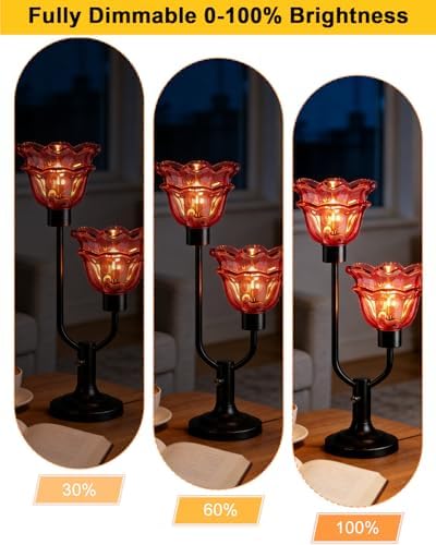 Mid Century Modern Flower Table Lamp Dimmable Red Glass Lamp Gift