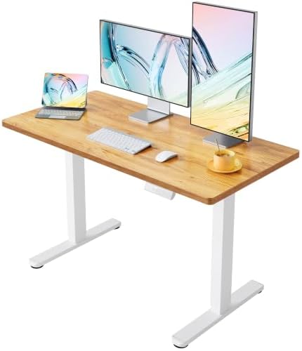 HUANUO 55x28 Inch Electric Standing Desk, Adjustable, Light Vintage Brown