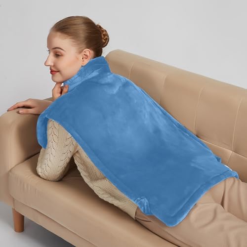 26" x 35" Flannel Neck&Shoulder&Back Heating Pad with 12 Temperature Settings& Countdown Timer,Pain Relief for Back/Neck/Shoulders/Menstrual Pain(Light Blue)