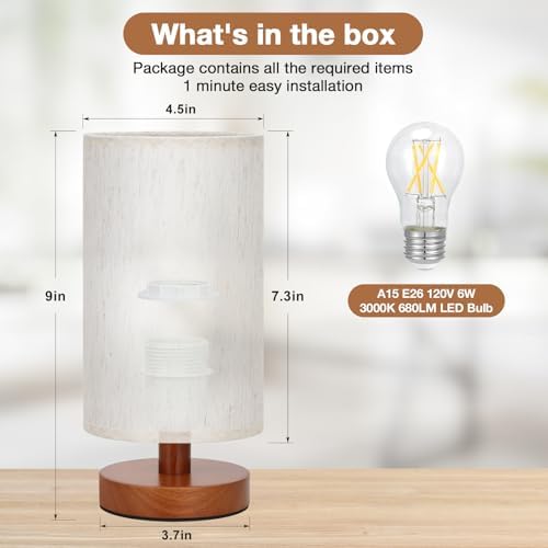 Fenmzee Small Table Lamps (Cream Shade - Walnut Base, 9" Inline Control)