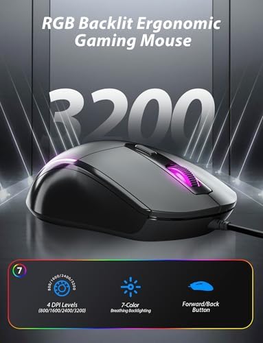 Typewriter Style Mechanical Gaming Keyboard Blue Switch, Rainbow LED Backlit Wired Computer Keyboards Mouse and Pad Combo, Metal Panel Retro Punk Round Keycaps, 104 Keys Anti-Ghost for PC Laptop Gamer