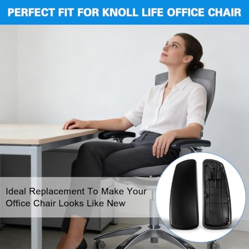 Arm Pads Caps Replacement for Knoll Life Office Chair,Chair Armrest Pads, with 12 mounting Screws（Black）
