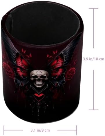 Leather Pen Holder for Desk, Skull Butterfly Pencil Cup Pen Organizer Makeup Brush Holder for Office Home Kids Countertop Desk Accessory Storage
