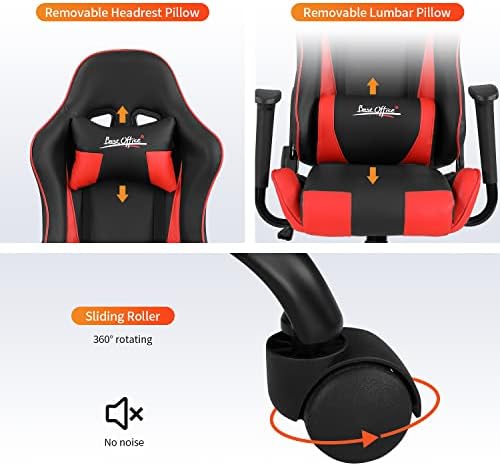 Gaming Chair Office Chair Desk Chair with Lumbar Support Headrest Armrest Task Rolling Swivel Ergonomic E-Sports Adjustable PC Gamer Chair (Red)