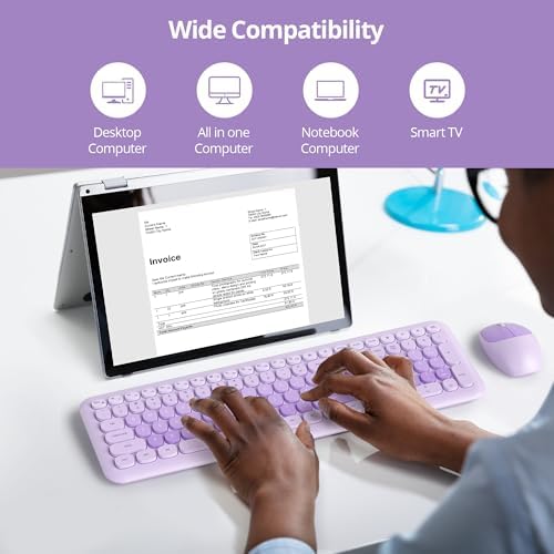 Surmen Cute Purple Keyboard and Mouse Wireless Silent, Full-Size Retro Typewriter Wireless Quiet Keyboard Mice Set Low-Noise 2.4GHz for Computer, Desktop, Laptop(6-Diary Purple)