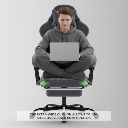 Ergonomic Gaming Chair Video Gamer Chairs Gaming Computer Chairs Gamer Chairs for Adults Massage Lumbar Support Swivel Height Adjustable Headrest Backrest Grey
