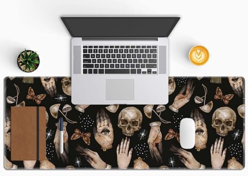 Gaming Large Mouse Pad with Stitched Edges, Witchcraft Magical Skull Pattern Desk Mat, Extended Keyboard Pad, Non-Slip Rubber Base Desk Pad for Keyboard and Mouse, 31.5X11.8 inch