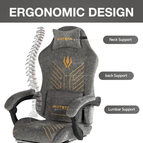 Gaming Chair Fabric with Footrest for Office and Home 300 LBS Grey
