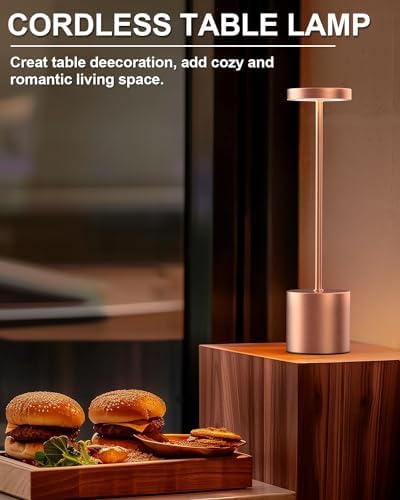 Swinerton Cordless Table Lamps Rechargeable, Portable LED Desk Lamp, 5000mAh Battery Powered Wireless Table Light - 3 Color Dimmable Lighting for Restaurant Dining Patio Outdoor Bedroom(Rose Gold)