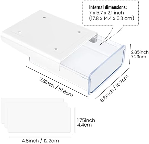yuntop 1 Pcs Under Desk Drawer, Under Table Hidden Organizer, Plastic Self-adhesive Slide out Under Desk Storage Drawer for Office Dresser Home School Stationery Kitchen (White)
