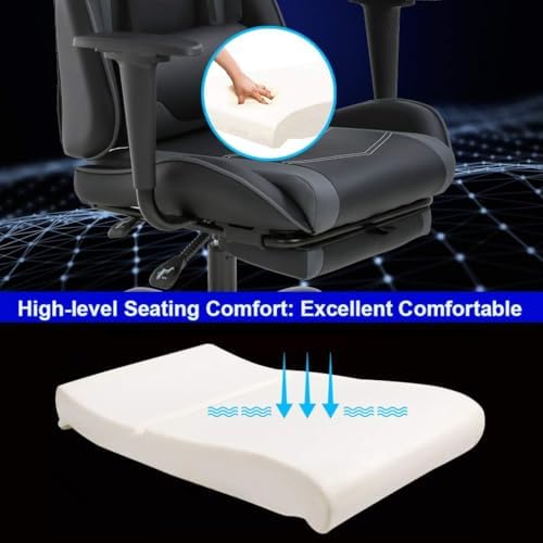 PC Gaming Chair with Footrest, Ergonomic Home Office Chair with Lumbar Support & Headrest Pillow, Grey