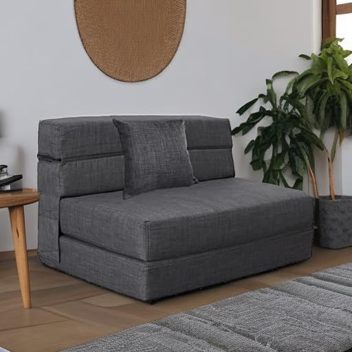 Nigoone Fold Sofa Bed Couch Twin Size with Pillow Memory Foam Convertible Sleeper Chair Bed Futon Lazy for Living Room/Home Office/Guest Beds/Apartment/Upstairs Loft, Dark Gray