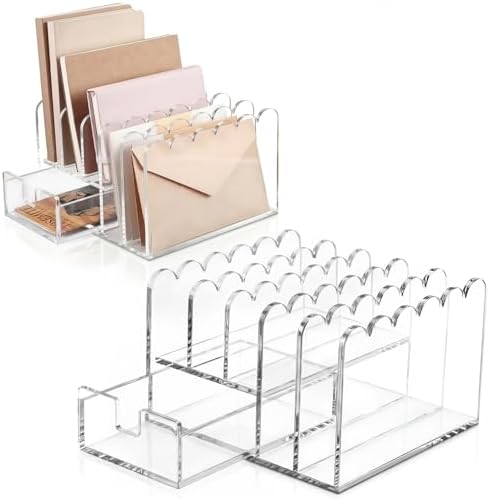 Xuhal Acrylic Mail Organizer with Drawer, 5 Compartments Clear Desk File