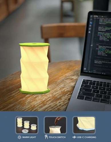 Origami Expanding Foldable LED Desk Lamp – USB Rechargeable & Portable - Dimmable Touch Control Light with Adjustable Height up to 5 1/2 for Office, Travel, Bedside - Sleek & Modern Design (Lime)
