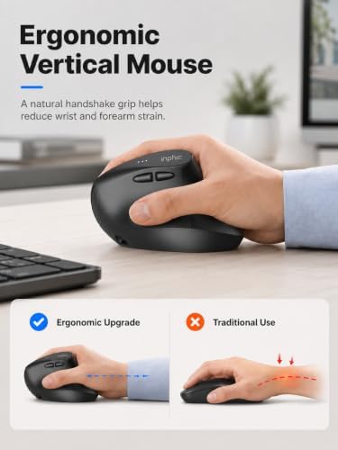 INPHIC X9 Pro Ergonomic Wireless Mouse 12800DPI Rechargeable Vertical Mouse