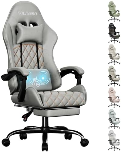 HLDIRECT Massage Recliner Gaming Chair with Footrest for Adults, Light Grey