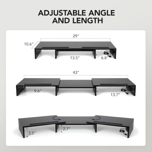 HUANUO Dual Monitor Stand with USB Ports, Adjustable Length & Angle, Black