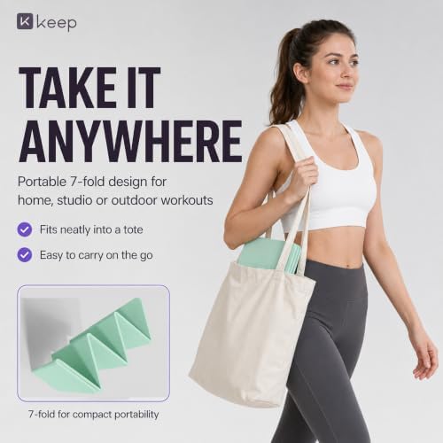 KEEP Foldable Yoga Mat, 7mm Thick TPE Non-Slip Fitness Mat for Home Gym