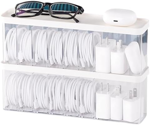Charger Cable Cord Storage Organizer Box - Easy Storage Without Cable Ties
