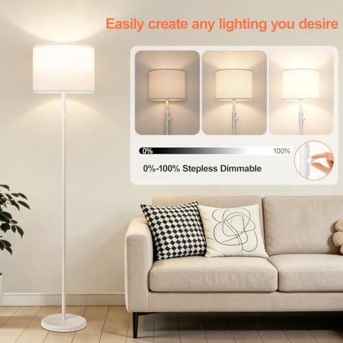 Floor Lamp Simple Design with Shade, Standing Lamps for Living Room Bedroom Office Dining Room Kitchen-White