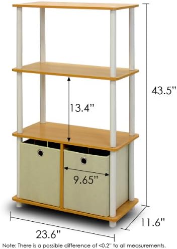 Furinno GO GREEN Storage Shelf, 4-Tier Storage Rack with Bins, Book Shelf, Display Rack, with Storage Bins, for Organization and Storage, Living Room, Home Office, Beech