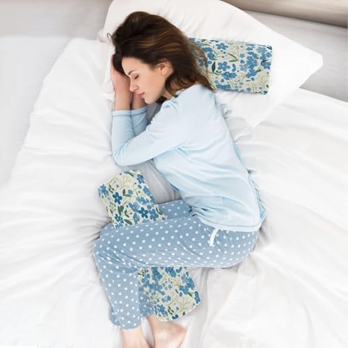 Small Flower Blue and Green Decorative Orthopedic Neck Roll Pillow Roller Pillow for Back Back Cylinder Foam Round Bolster Cover with Zipper soporte para el Cuello
