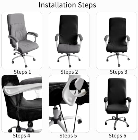 FORCHEER Water-Resistant Large Office Chair Cover with Armrest Covers Black Stretch Jacquard Computer Desk Chair Slipcover Non-Slip Cats/Dogs Proof Washable