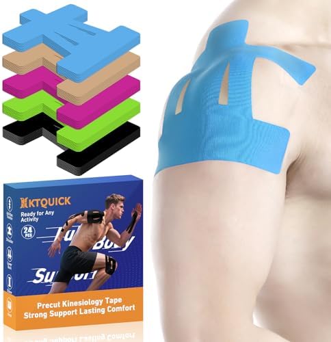 KTQUICK Precut Kinesiology Tape for Shoulder, 24 PCS, 20% Stronger Adhesive
